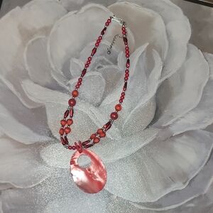 Elegant Pink Necklace with Beaded Chain and Pendant